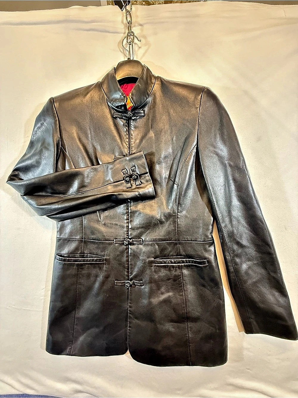 Shanghai Tang Leather Jacket Black Size 10 Like New Vintage